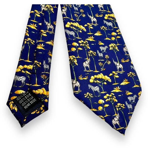 Endangered Species Savannah Safari Silk Tie Italy Zebra Elephant Purple Gold 60" - Picture 1 of 5